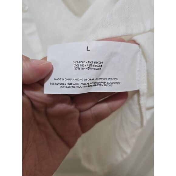 Nine West White Linen Blend Button Down Shirt NWT Women's Size L Relaxed Fit - Picture 4 of 8